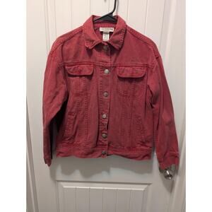 Clementine Red Button Down Crop Jean Jacket Garment-Dyed Size S 100% Cotton